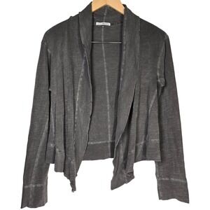 James Perse‎ Gray Supima Cotton Draped Open Front Distressed Cardigan Sweater 1